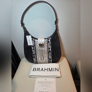 NWT Brahmin Fallon Charcoal Nottingham Shoulder Bag w Dustbag